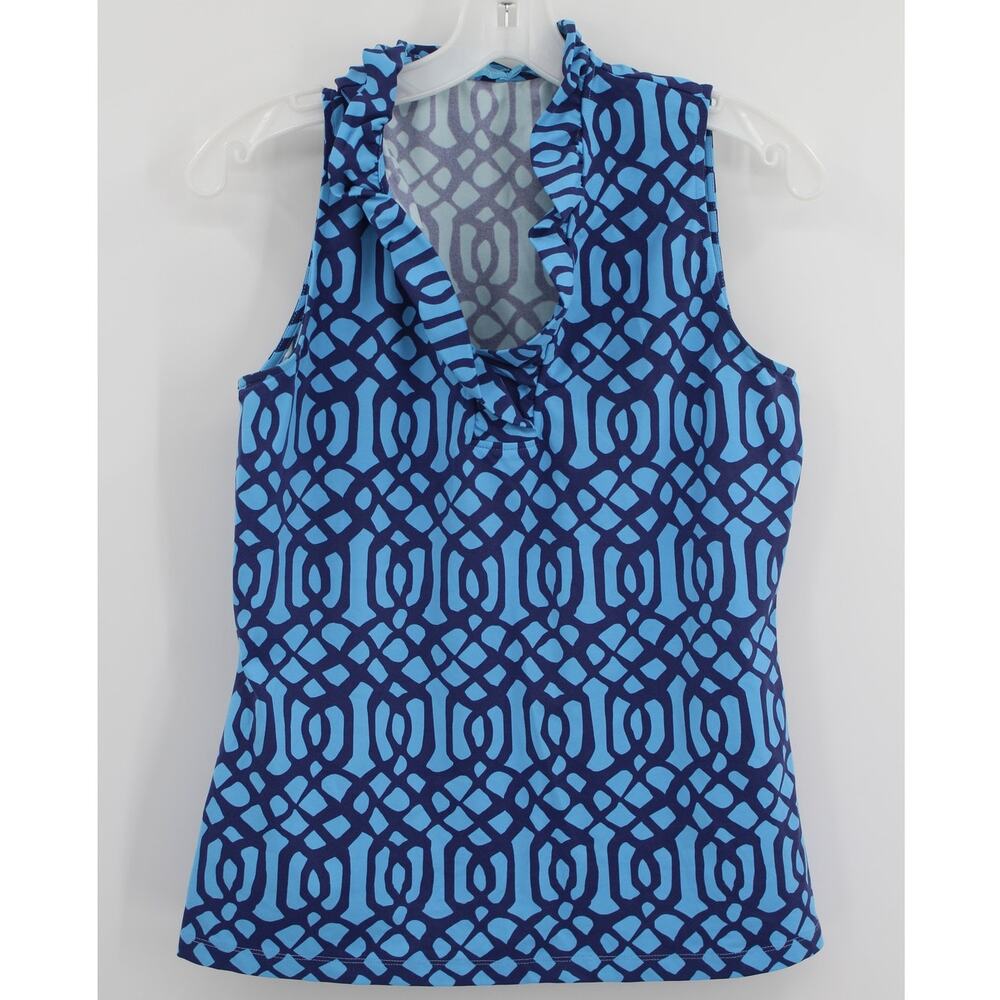 J.McLaughlin Top M blue Catalina Cloth Sleeveless Top Ruffle V Neckline